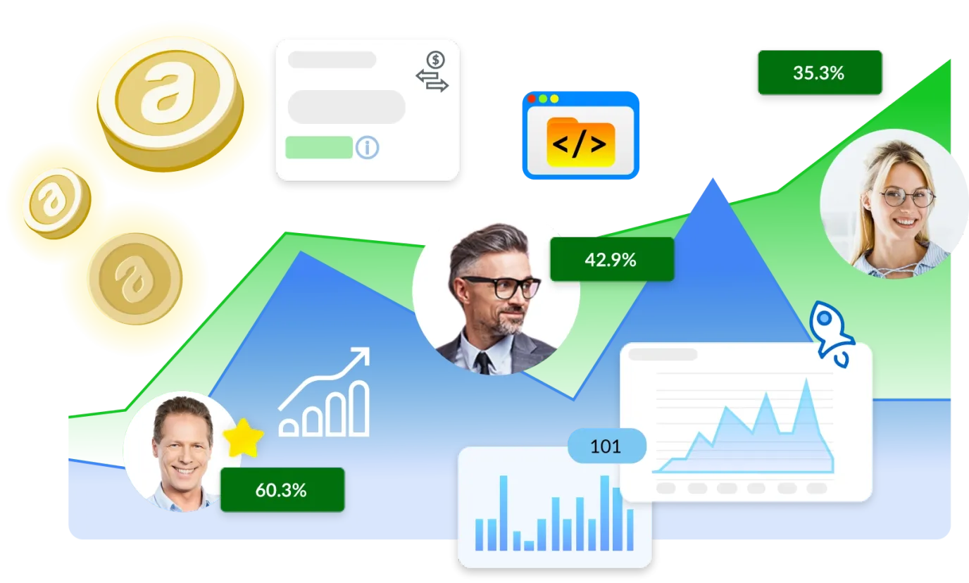 Gráfico que muestra el aumento de los beneficios de quienes se han unido al Programa de Afiliados de autoDNA.